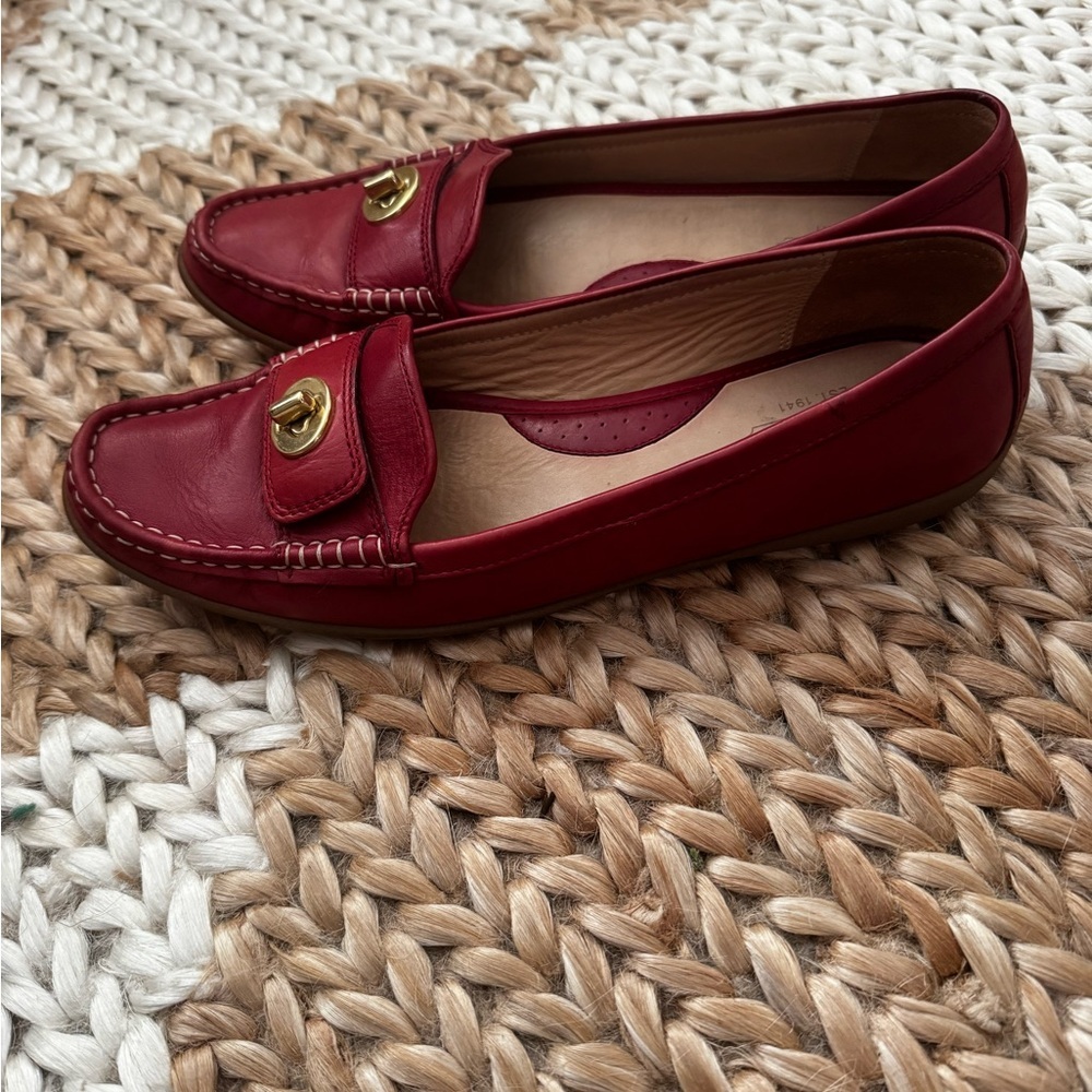 Coach Burgundy Red Darcie Leather Loafers with Gold Brass Lock Accent, 8.5 - Picture 2 of 6